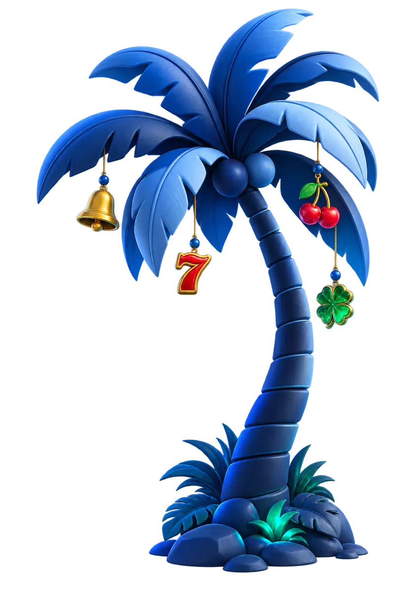 Blue palm tree with casino slot symbols