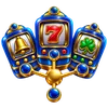 Three blue slot machine tiles with casino symbols